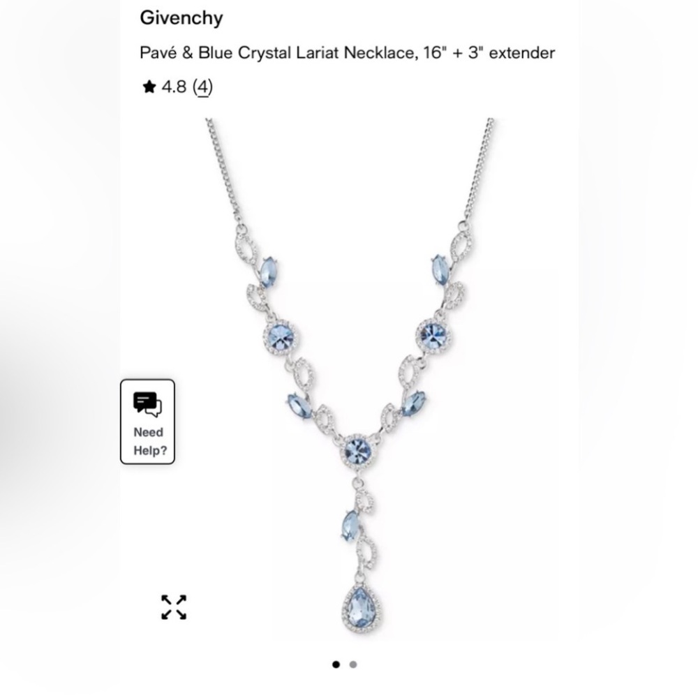 Givenchy Silver Lariat Necklace with Pale Blue Crystals